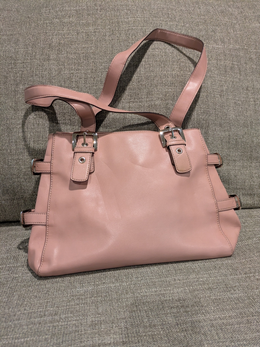 Nine West Blush Pink Leather Shoulder Tote with Buckle Straps